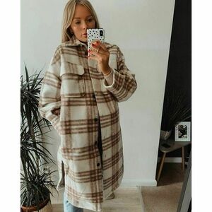 H&M Beige and Brown Plaid Teddy Jacket